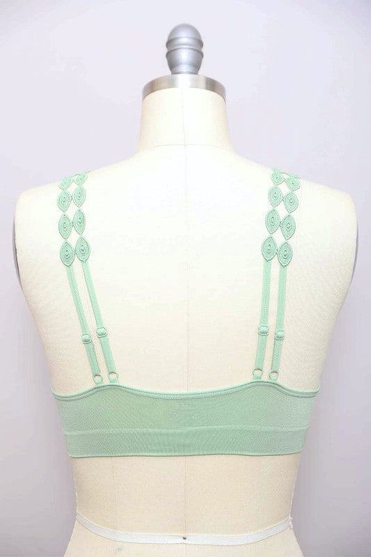 Sage boho eye lace appliqué bral