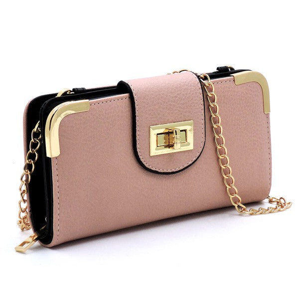 Blush turn lock gold chain crossbody wallet