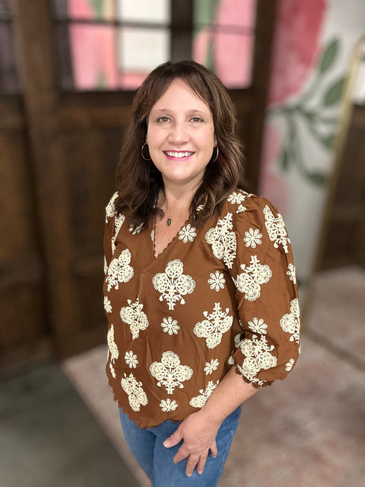 Walnut Mix V-Neck Blouse