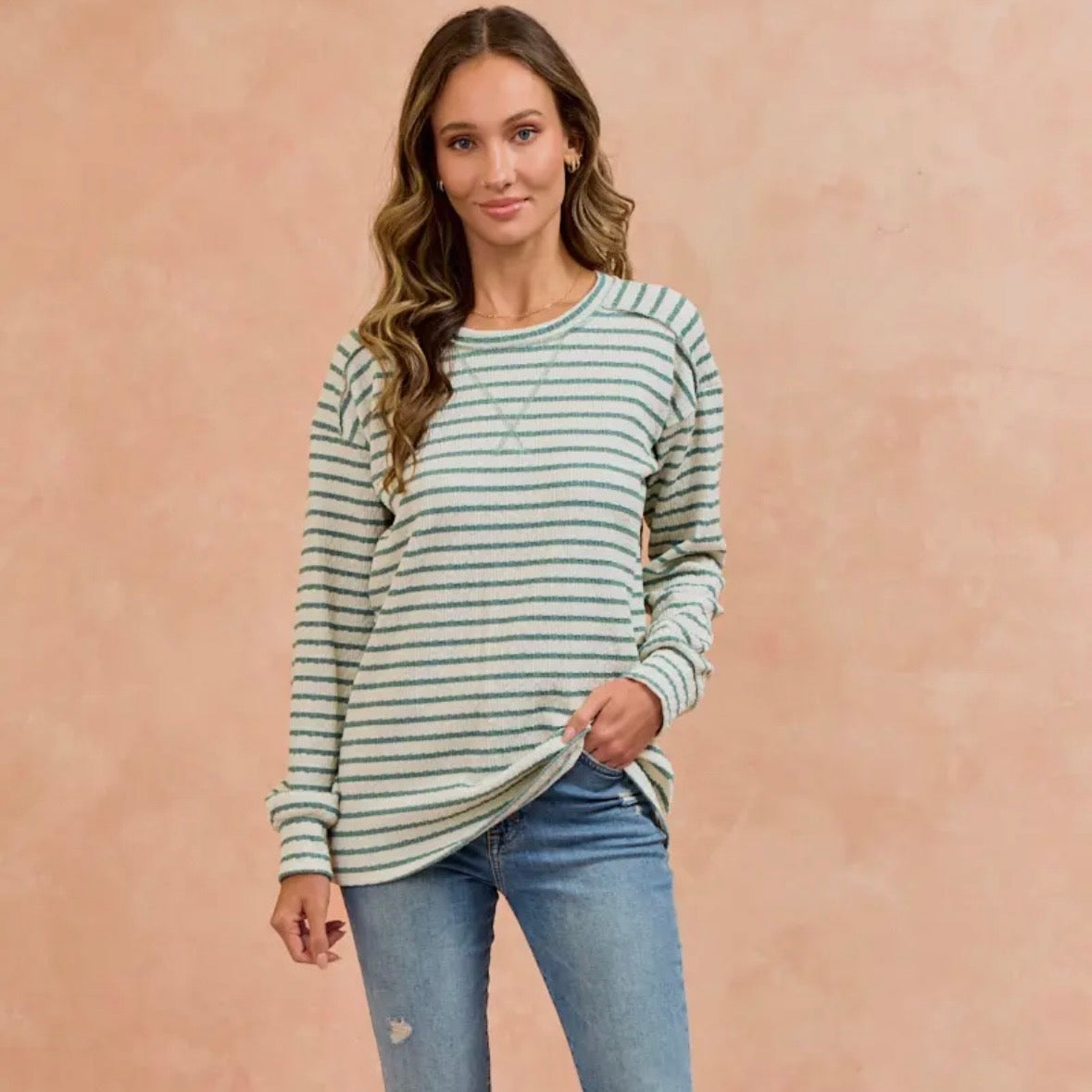 Sage Striped Long Sleeve Top