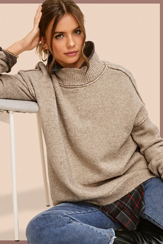 taupe  high neck textured sweater