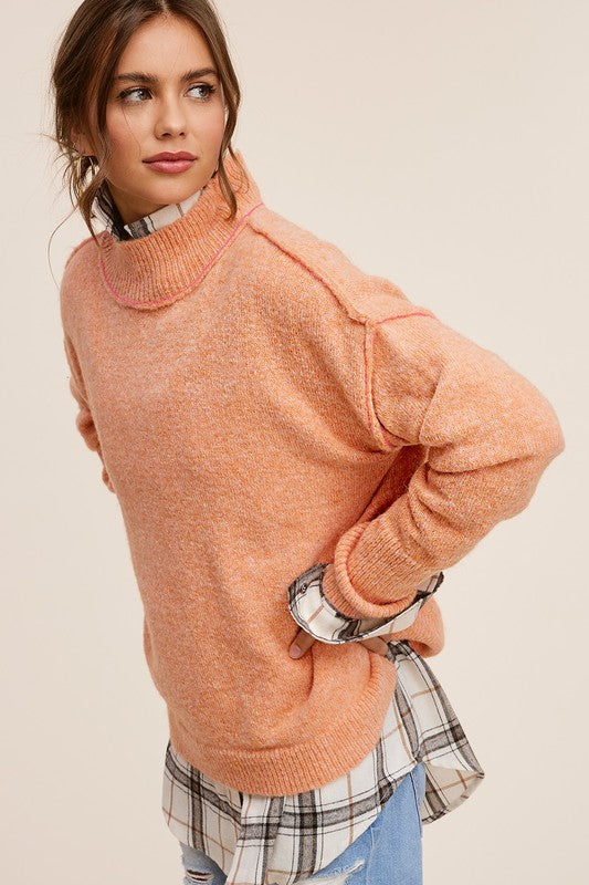 peach high neck textured sweater