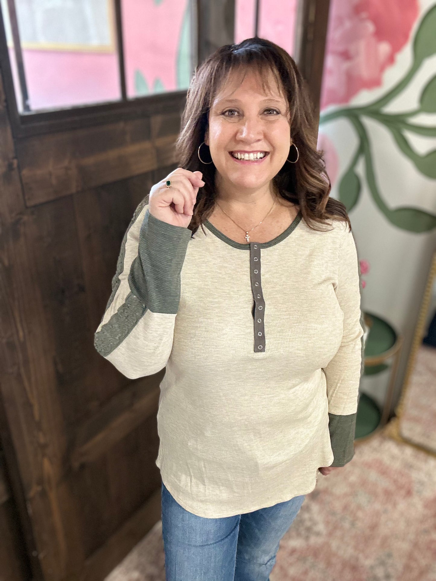 Olive Trim Thermal Top