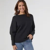 Black Relaxed Ciana Sweater With Lattice Detail