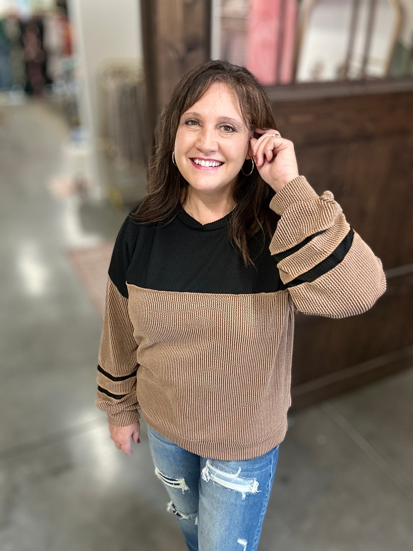 Mocha Ciara Ribbed Long Sleeve Top