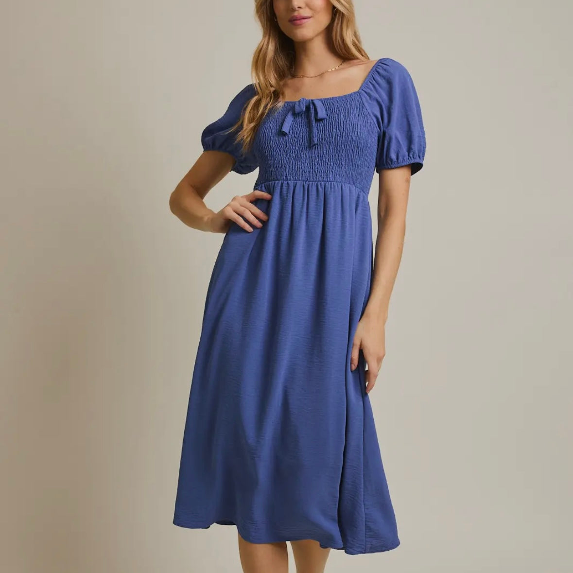 Blue Front Bow Detail Dress