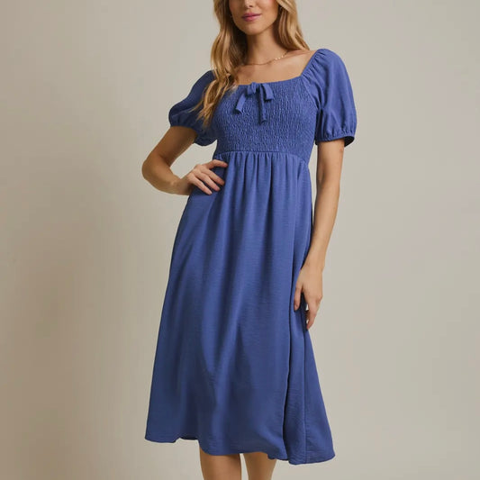 Blue Front Bow Detail Dress