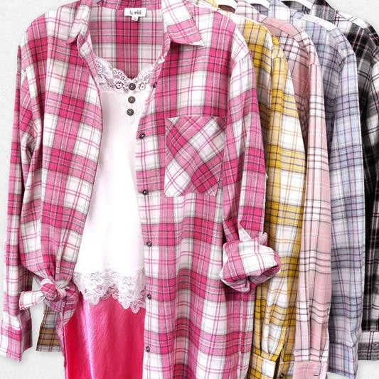 Pink Button Down Plaid Shirt