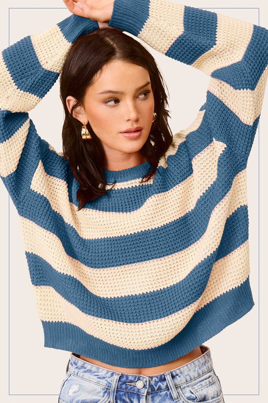 denim stripe loose fit sweater