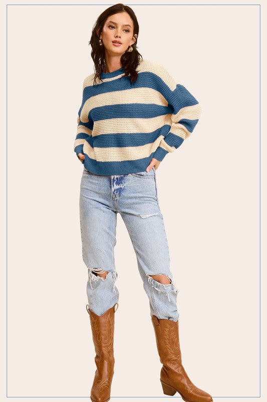 denim stripe loose fit sweater