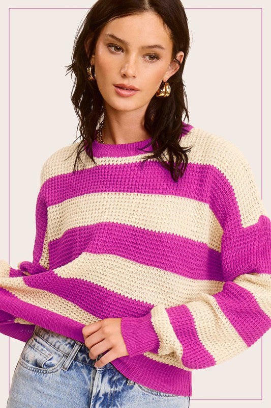 fuchsia stripe loose fit sweater