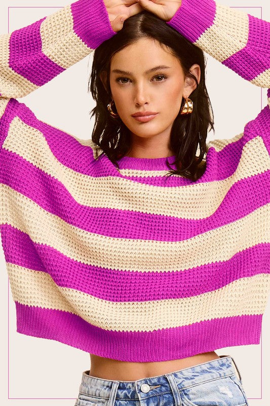 fuchsia stripe loose fit sweater