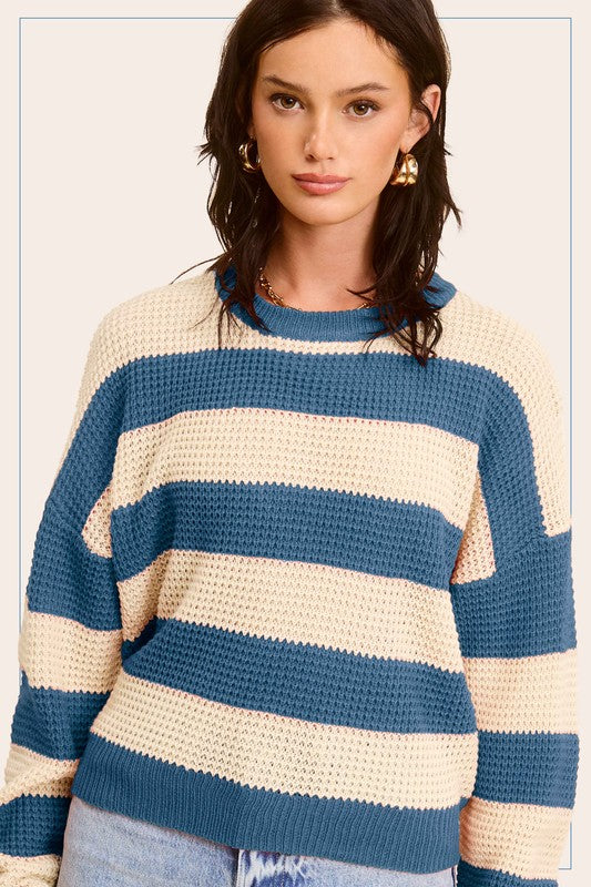 denim stripe loose fit sweater