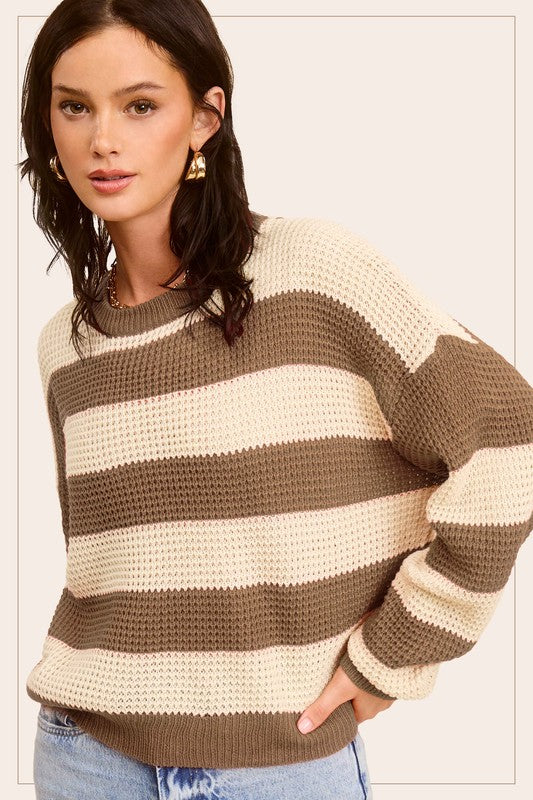 khaki stripe loose fit sweater