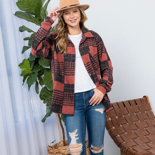 Fuzzy Plaid Button Down Shacket