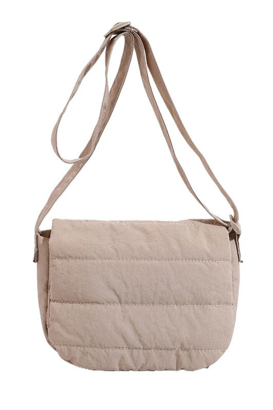 Almond fold over quilted crossbody bag