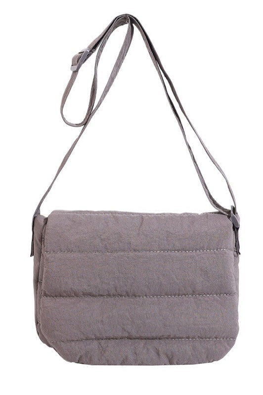 Gray fold over quilted crossbody bag