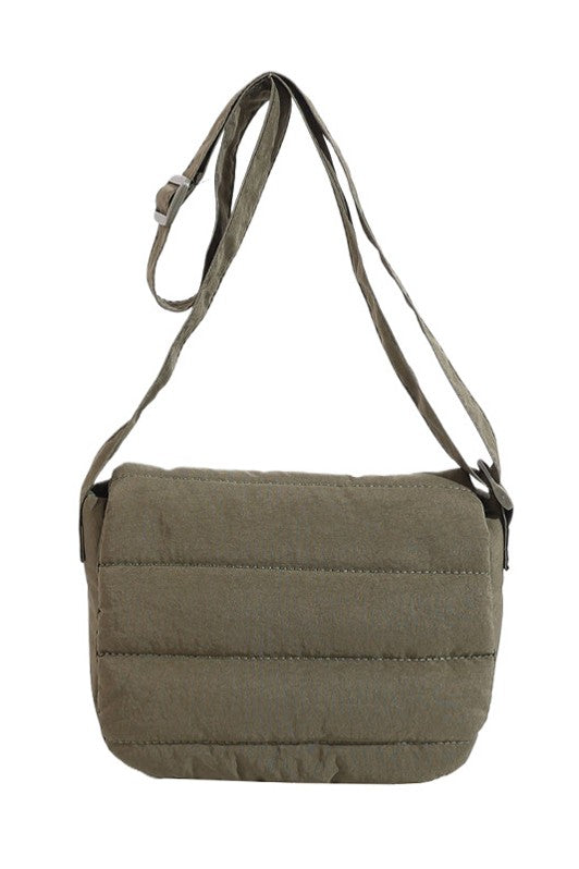 Olive fold over quilted crossbody bag