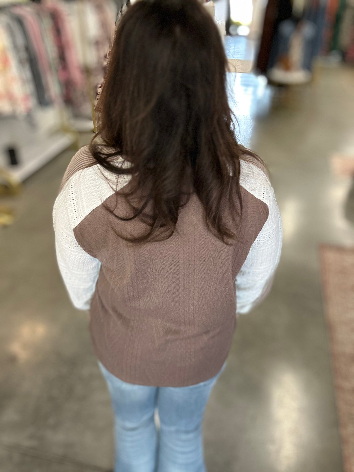Grace In Layers Cable Knit Top - Mushroom