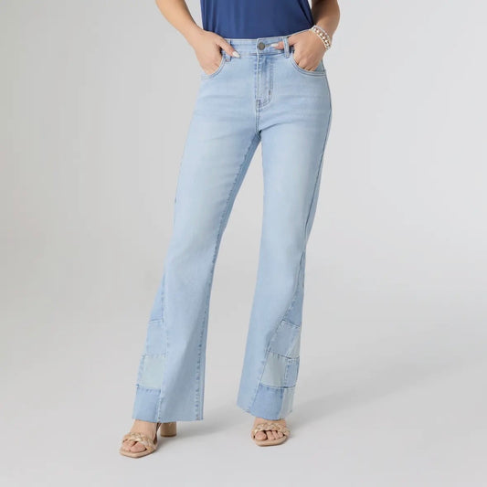 Light Denim Everstretch Flare With Checkered Detail