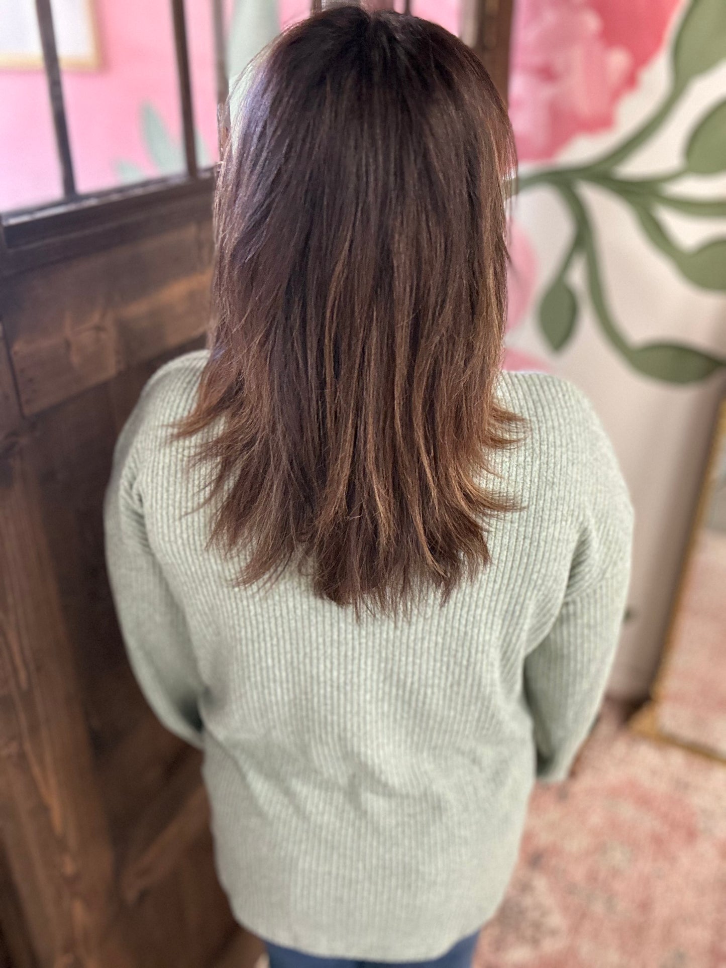 Aqua Ribbed Knit Drop Shoulder Henly Top