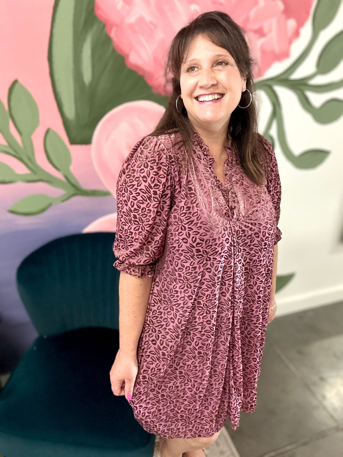 Berry Velvet Ruffled V-Neck Dress w/ Pockets