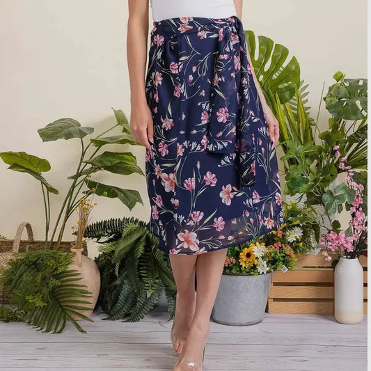 Navy Floral Midi Skirt