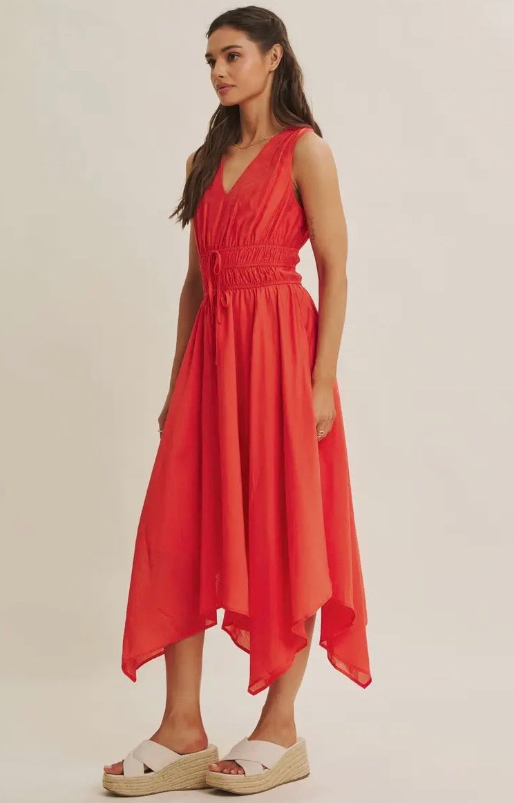 Vermillion Red Handkerchief Herm Dress
