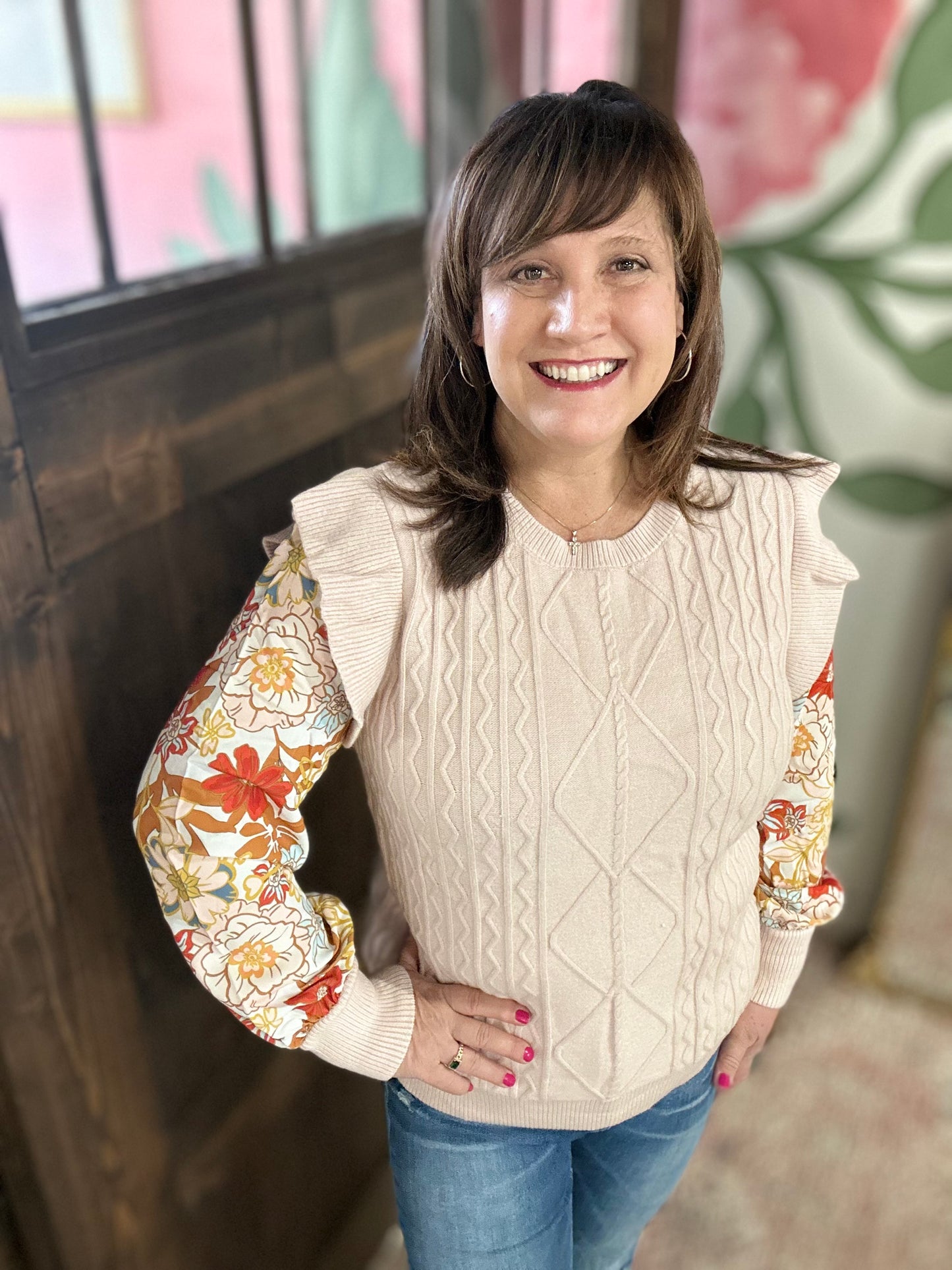 Blush Floral Sleeve Sweater