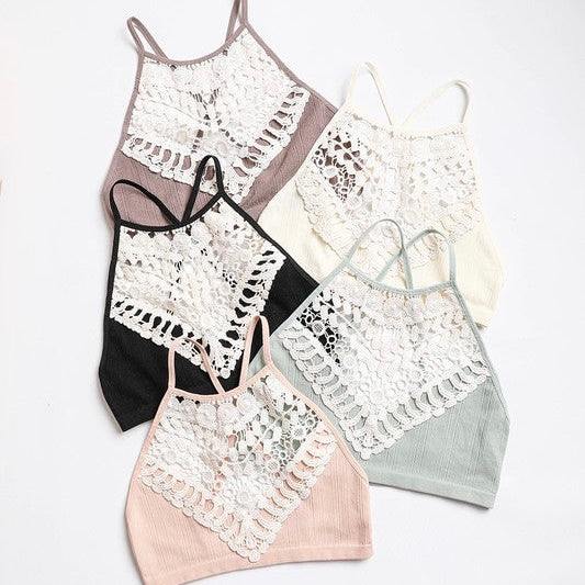 Plus crochet lace high neck bralette 