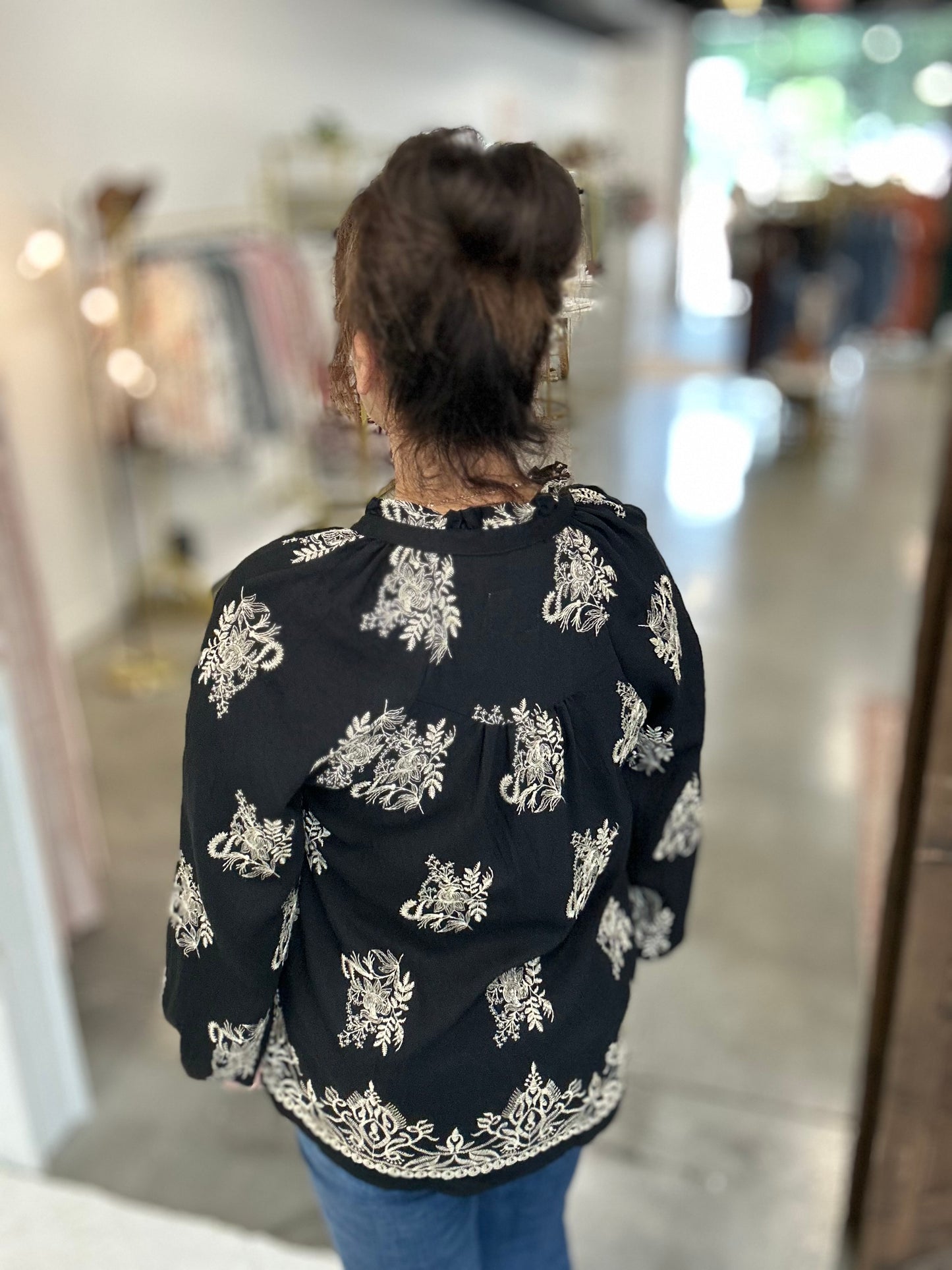 Black Embroidered Boho Blouse