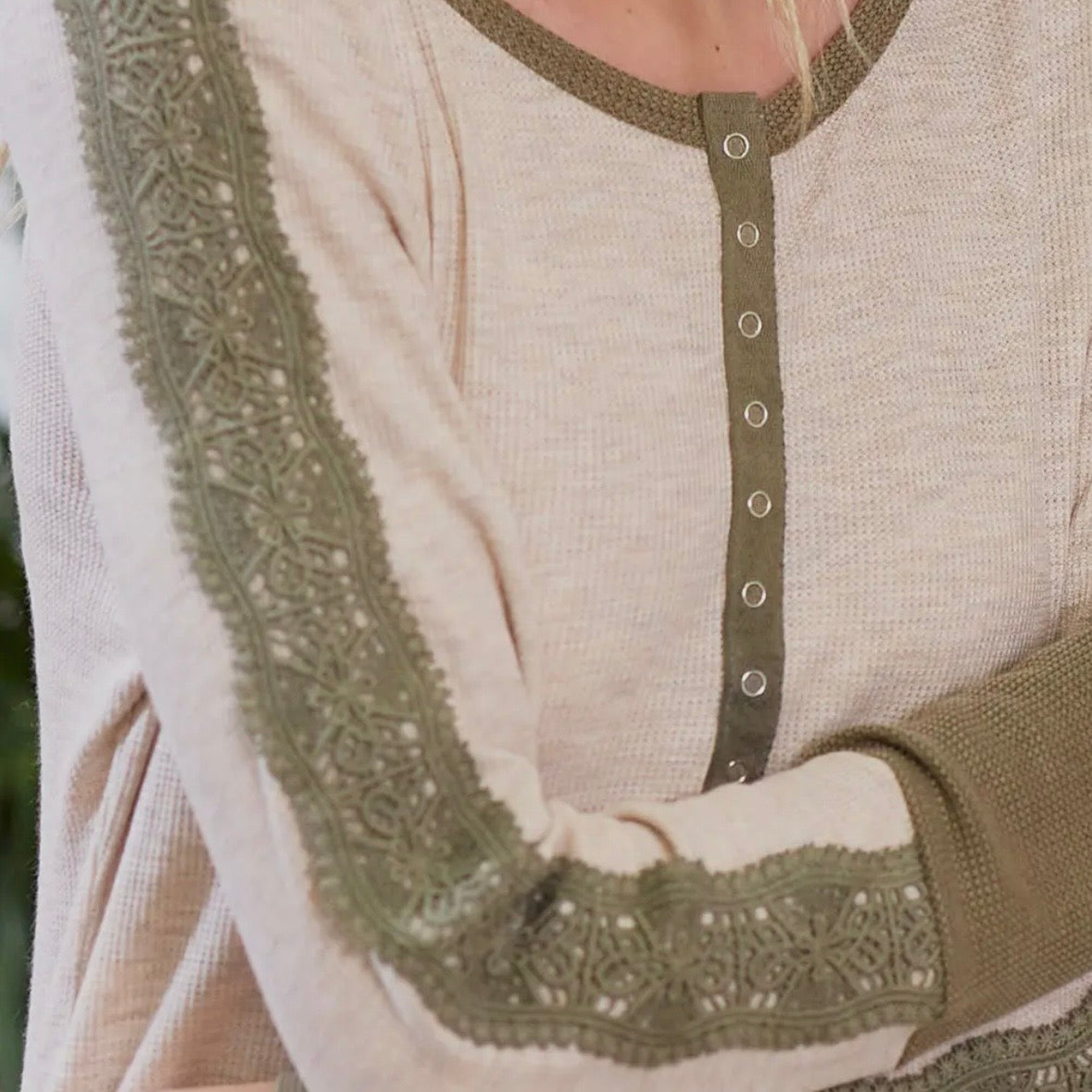 Olive Trim Thermal Top