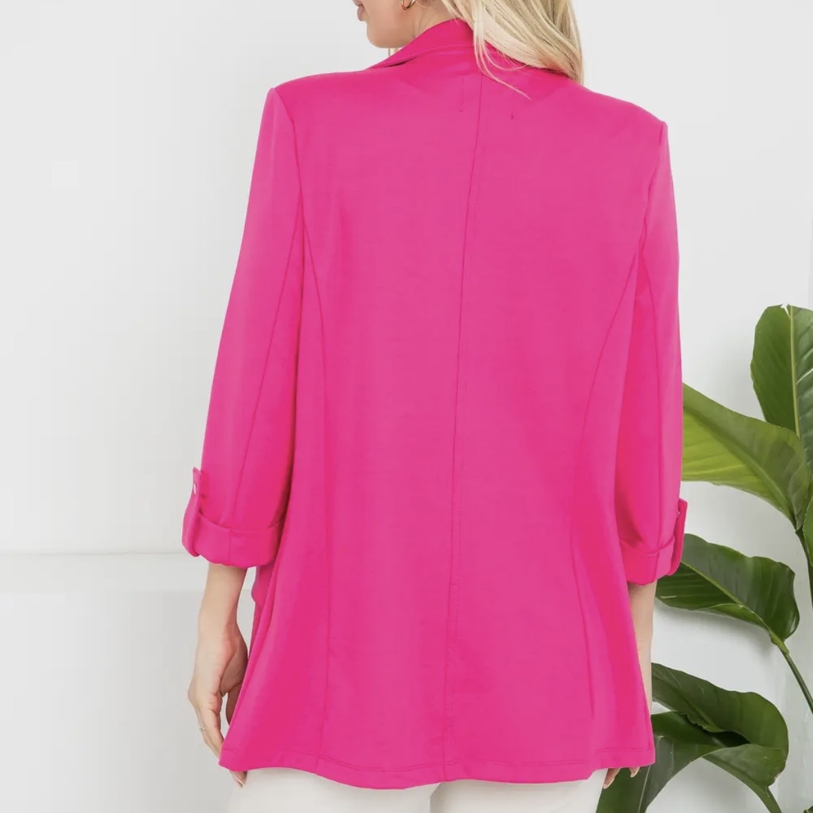 Fuchsia Ponte Roll Up Sleeve Blazer