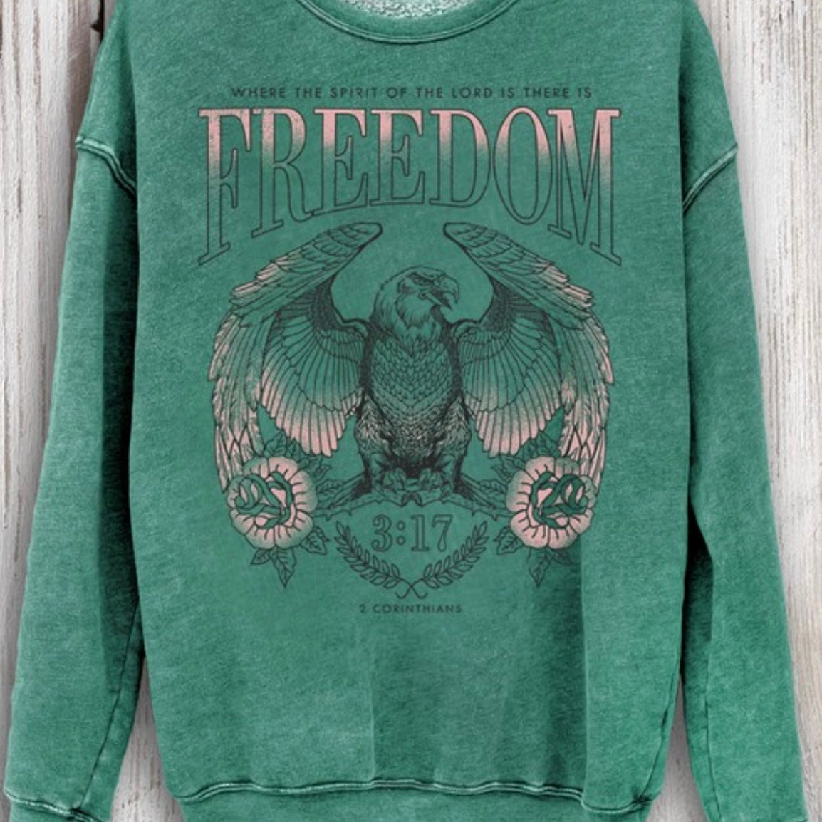 Freedom graphic green mineral wash sweatshirt 