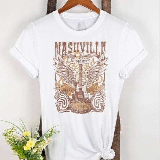 white Nashville music city vintage graphic t-shirt