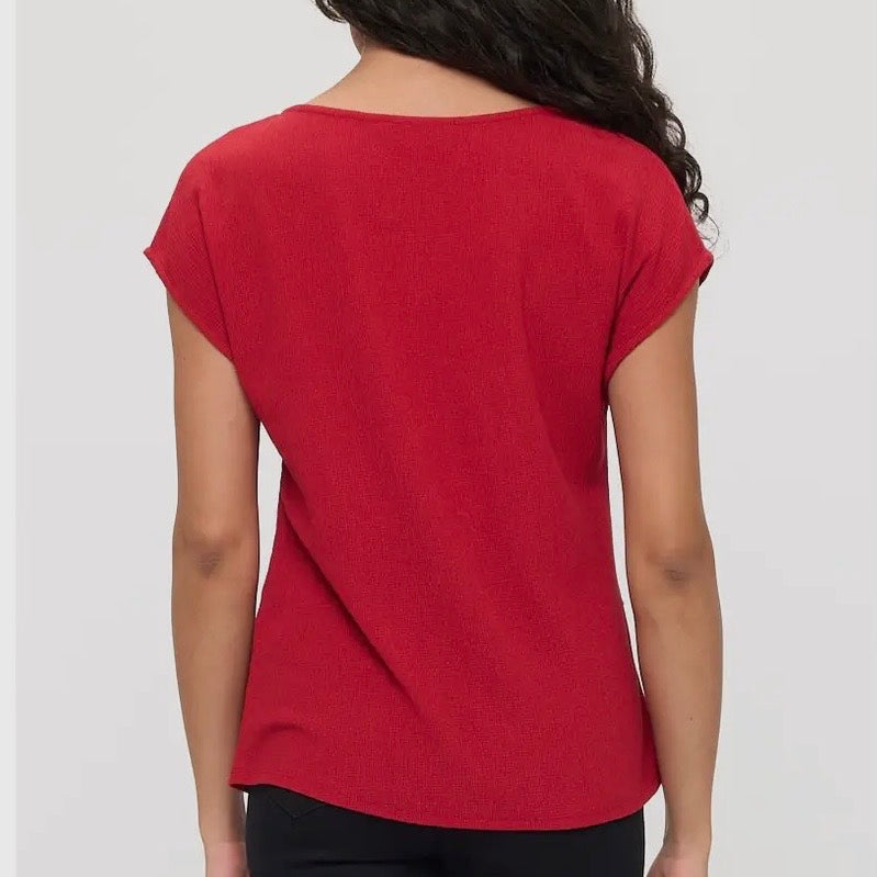 Red Pleat Detail Top