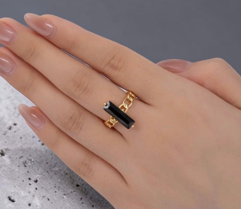 Annabella Black Baguette Curb Band Ring