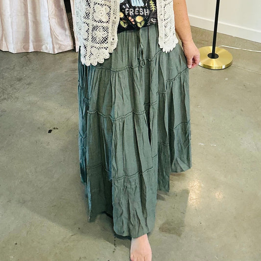 Olive Flowy Maxi Skirt