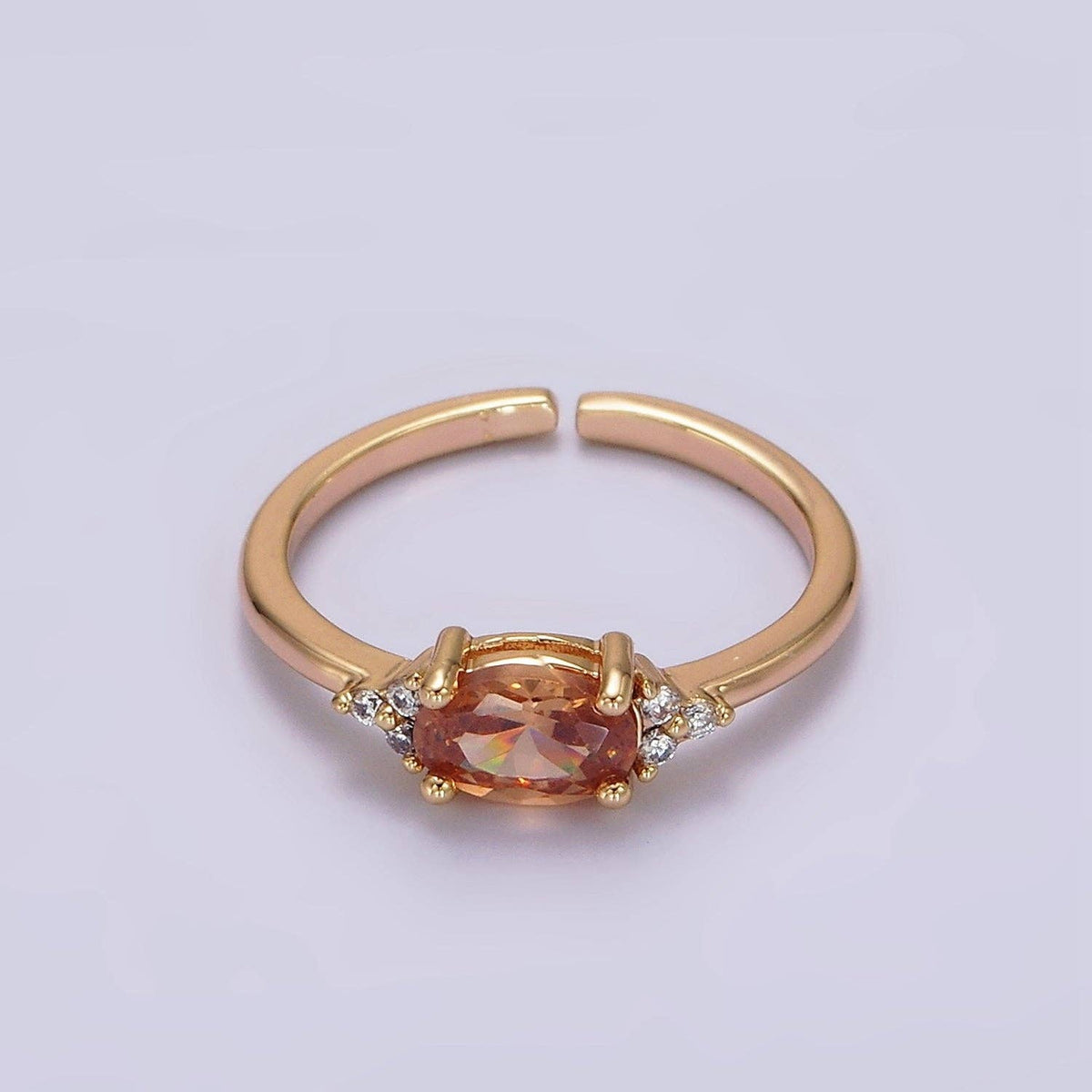 14K Gold Filled Oval Triple CZ Solitaire Birthstone Ring in Gold & Silver | O1128 - O1155: Silver / Olive Green