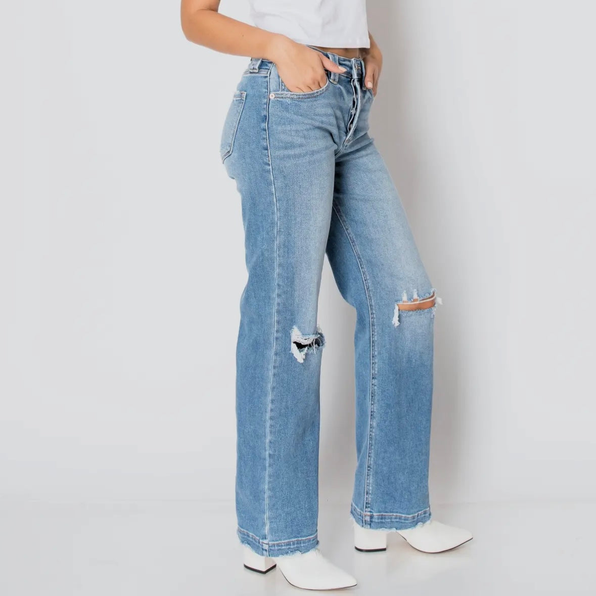Tummy Control High Rise Relaxed Straight Leg Jeans