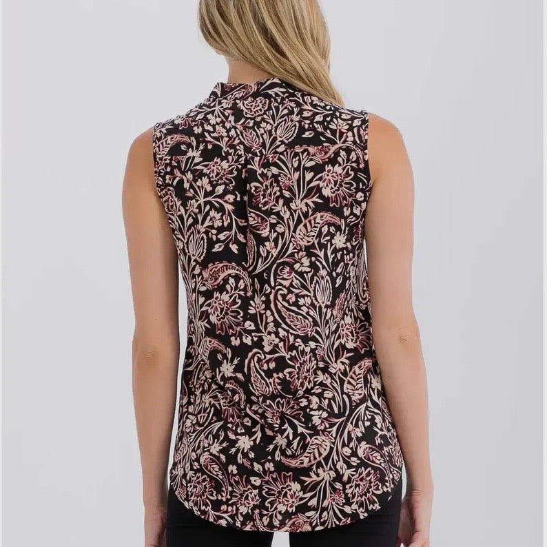 Black Floral Sleeveless Top