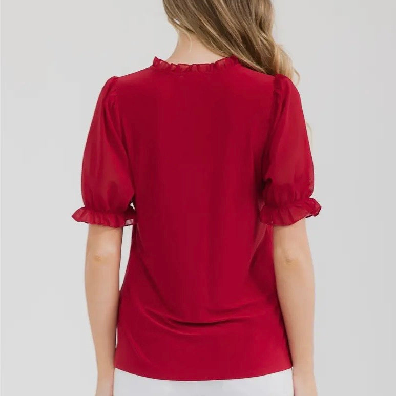 Red Ruffle Sleeve Top