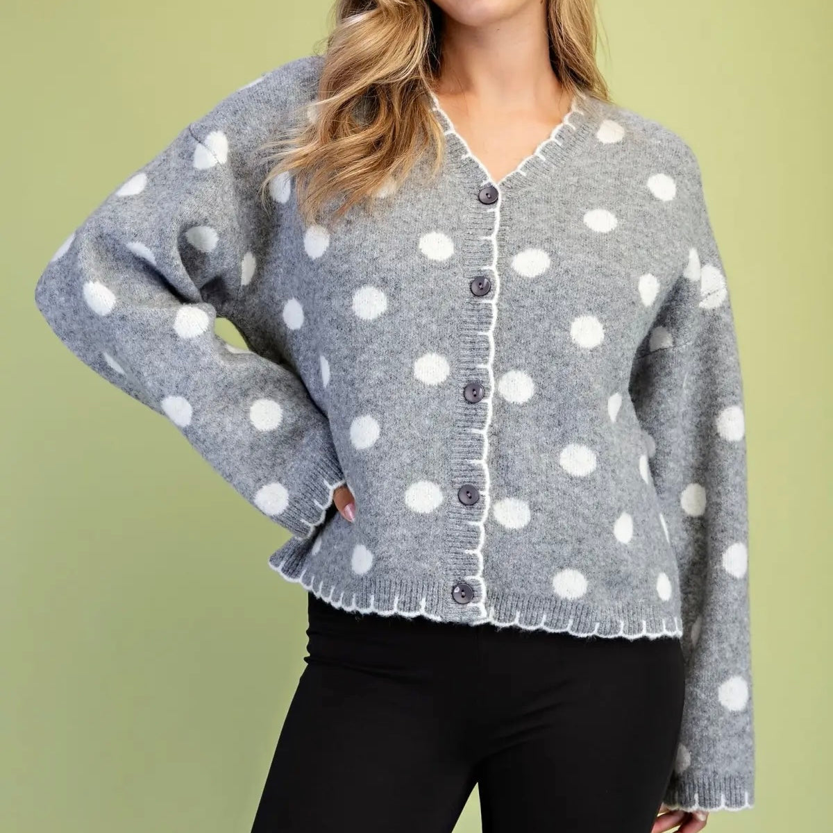 Heather Grey Polka-Dot Button Down Cardigan
