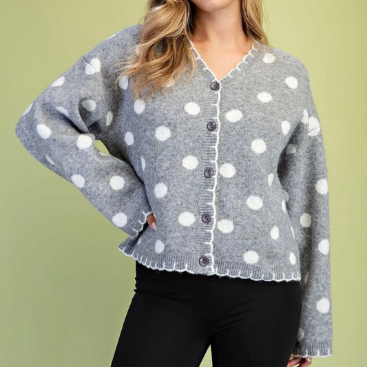 Heather Grey Polka-Dot Button Down Cardigan