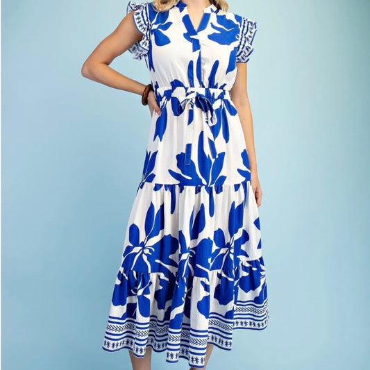 Royal Blue Tiered Midi Dress