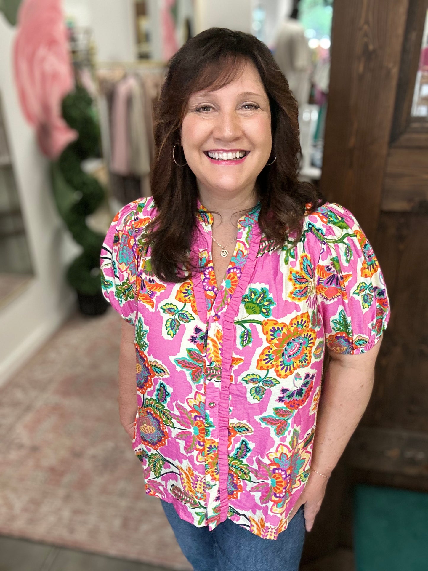 Pink Floral Print Blouse