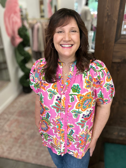 Pink Floral Print Blouse