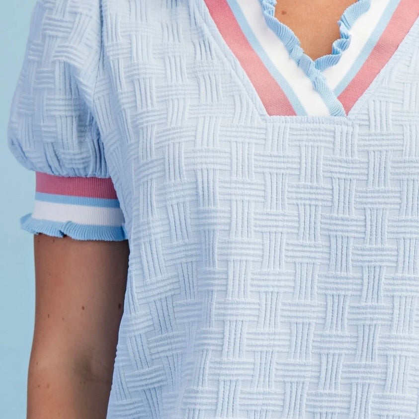 Light Blue Ruffled V-Neck Top