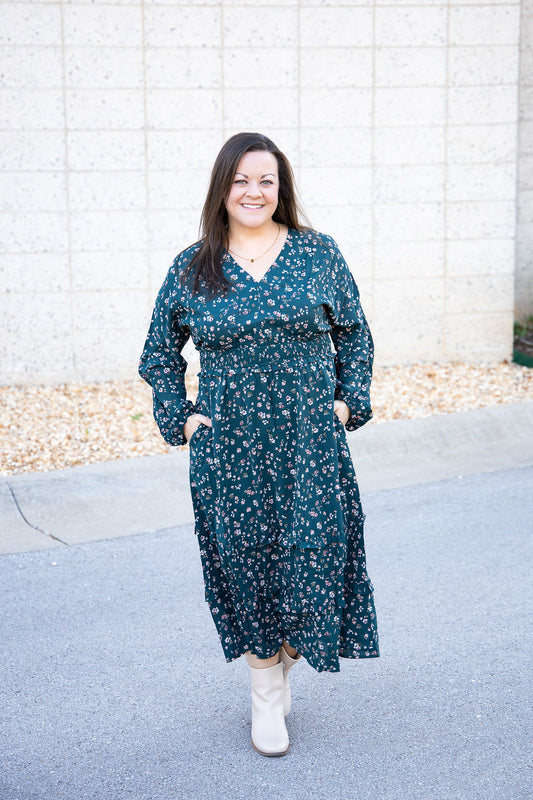 Evergreen Floral Midi Dress