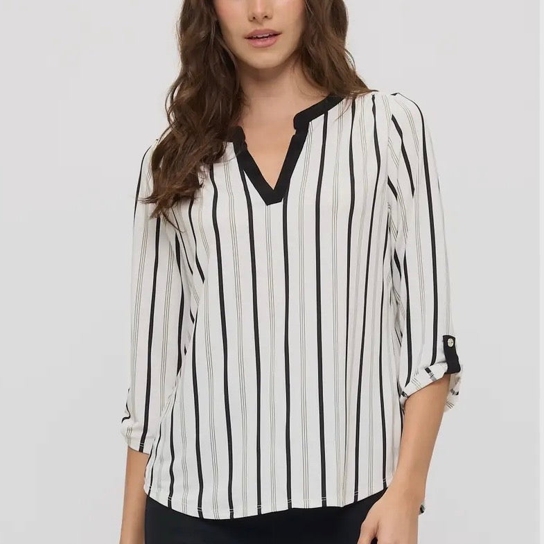 Ivory Black Stripe Half Sleeve Top